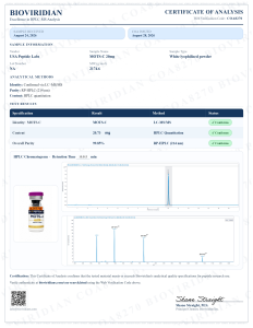 Certificate of Analysis associated with MOTS-C research material