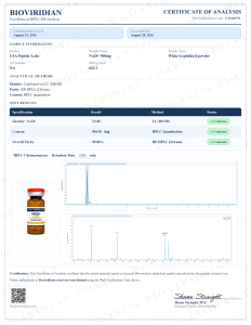 Certificate of Analysis associated with NAD+ research material