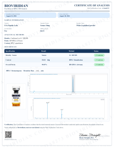 Certificate of Analysis associated with Semax research material